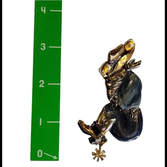 Vintage Don Lin Articulated Blue and Gold Enamel Cowboy Brooch - Picture 4 of 4